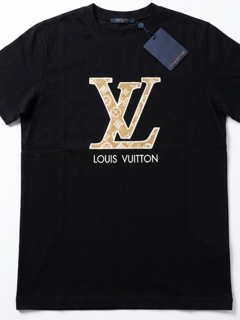 Louis Vuitton Black Tee with Gold Monogram LV